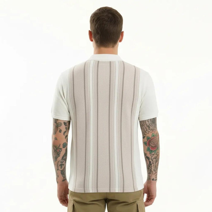 Octave Men Natural Melange Colourblocked Polo Collar T-shirt