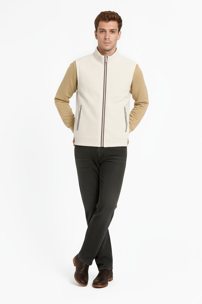 Octave Men Off White Solid Mandrain Neck Sweatshirt