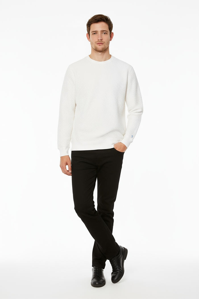 Octave Men Off White Solid Round Neck Sweatshirt