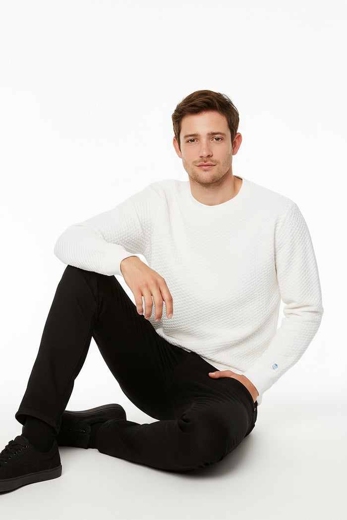 Octave Men Off White Solid Round Neck Sweatshirt