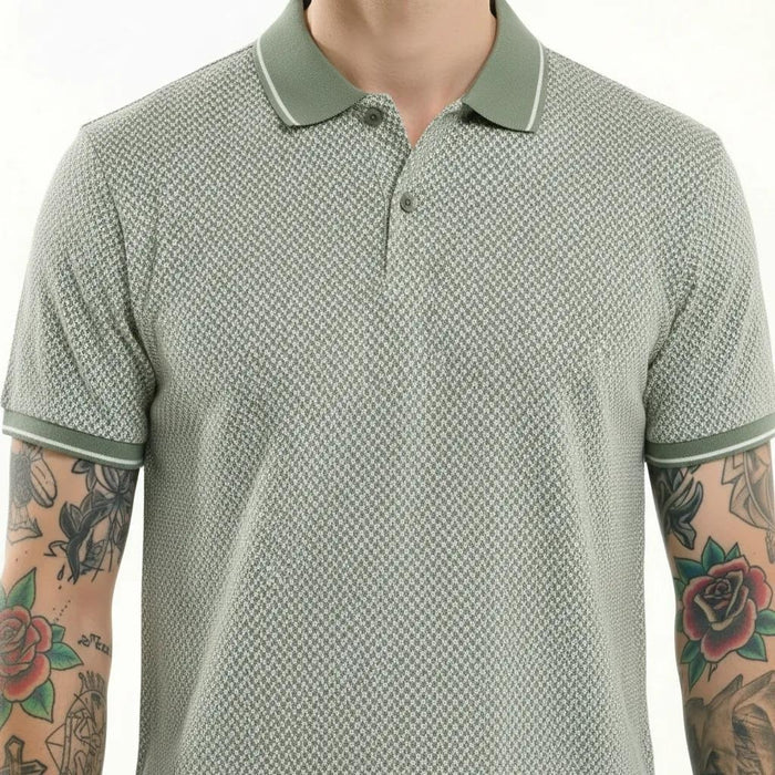 Octave Men Oil Green Polo Collar T-shirt