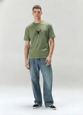 Octave Men Oil Green Printed Round Neck T-shirt