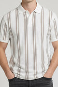 Octave Men Oil Green Striped Polo Collar T-shirt