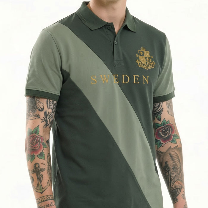 Octave Men Olive Colourblocked Polo Collar T-shirt
