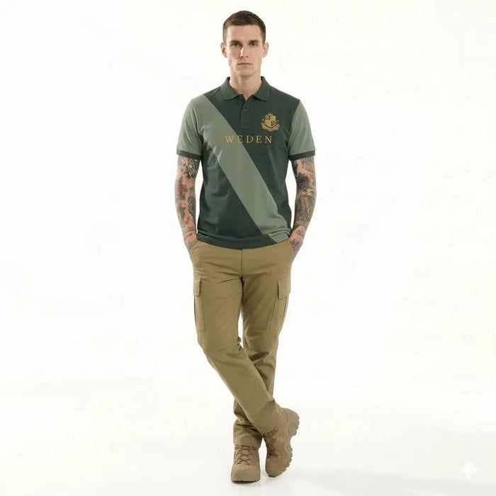 Octave Men Olive Colourblocked Polo Collar T-shirt