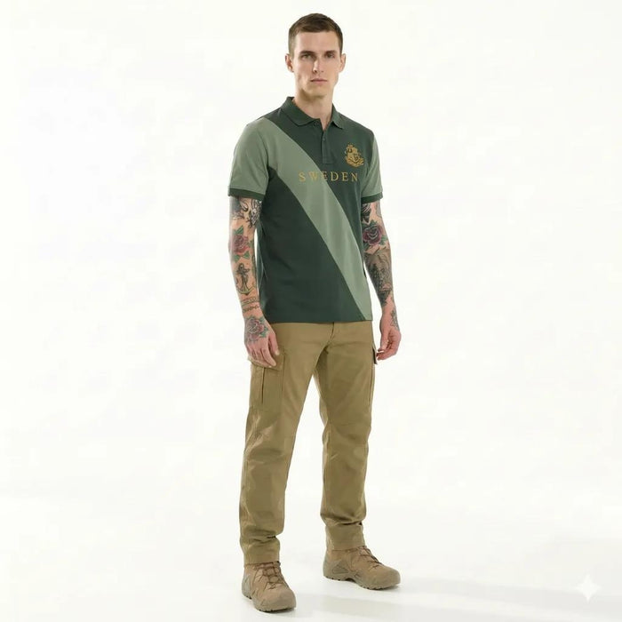 Octave Men Olive Colourblocked Polo Collar T-shirt