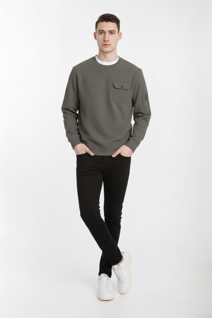 Octave Men Olive Solid Round Neck Sweatshirt