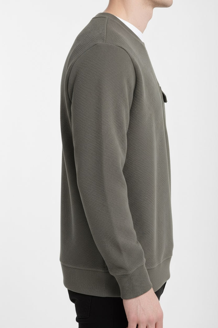 Octave Men Olive Solid Round Neck Sweatshirt