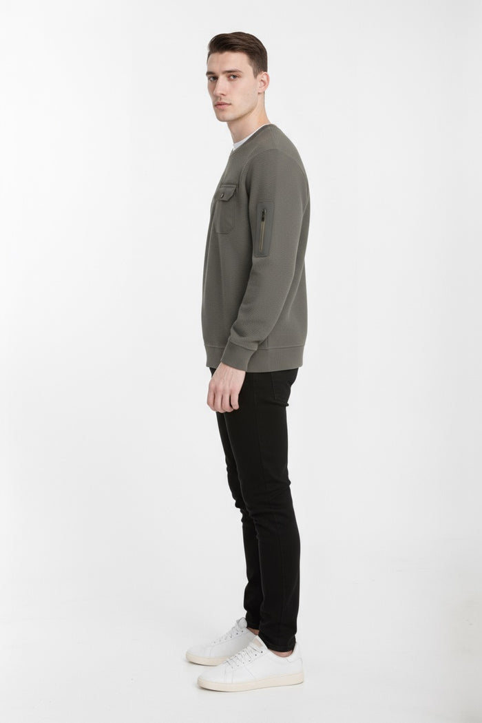 Octave Men Olive Solid Round Neck Sweatshirt