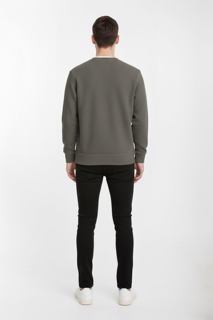 Octave Men Olive Solid Round Neck Sweatshirt