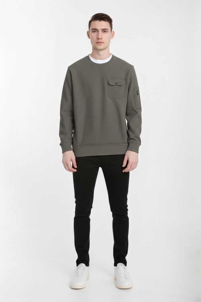Octave Men Olive Solid Round Neck Sweatshirt