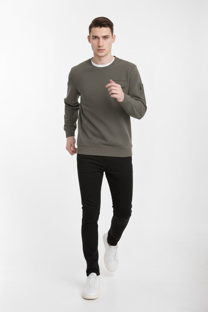 Octave Men Olive Solid Round Neck Sweatshirt
