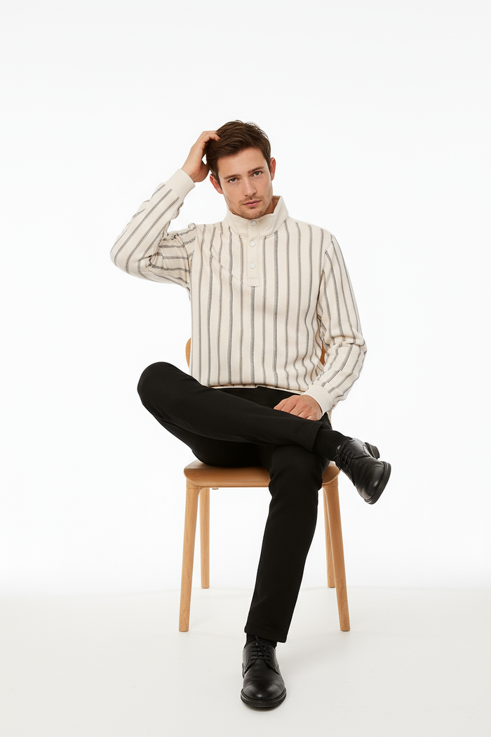 Octave Men Pristine Striped High Neck  Sweatshirt