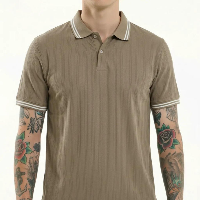 Octave Men Safari Striped Polo Collar T-shirt
