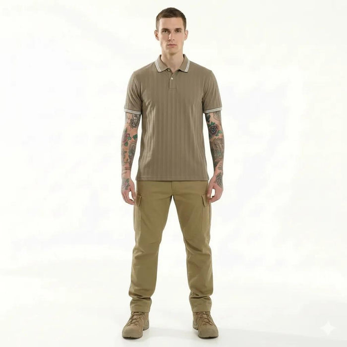 Octave Men Safari Striped Polo Collar T-shirt