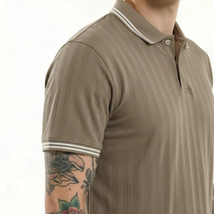 Octave Men Safari Striped Polo Collar T-shirt