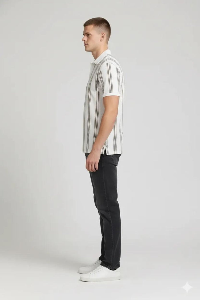 Octave Men Safari Striped Polo Collar T-shirt