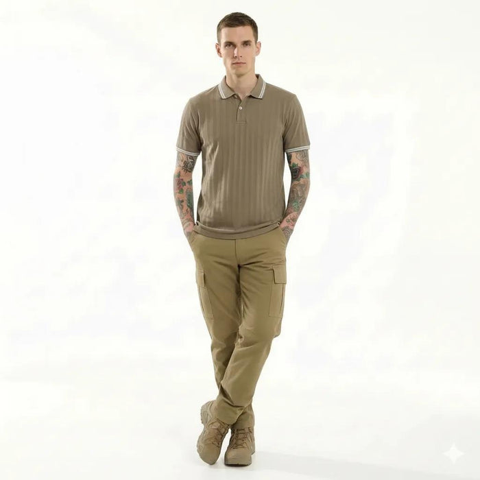 Octave Men Safari Striped Polo Collar T-shirt