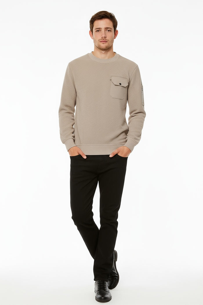 Octave Men Stone Solid Round Neck Sweatshirt