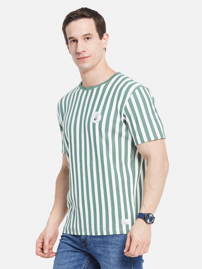 Octave Men Striped Monochrome T-shirt