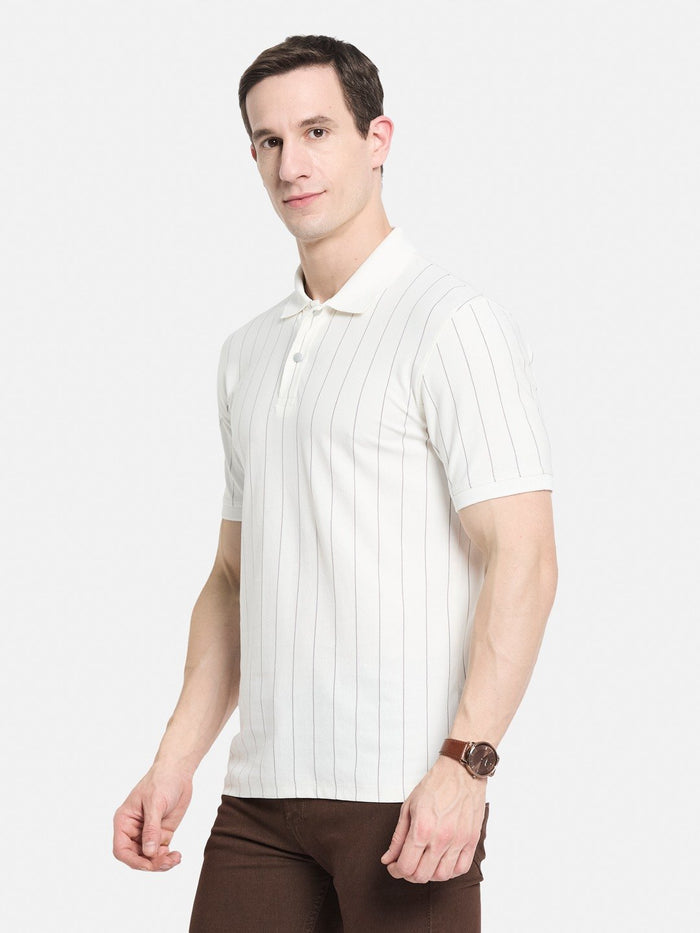Octave Men Striped Polo Collar Cotton T-shirt