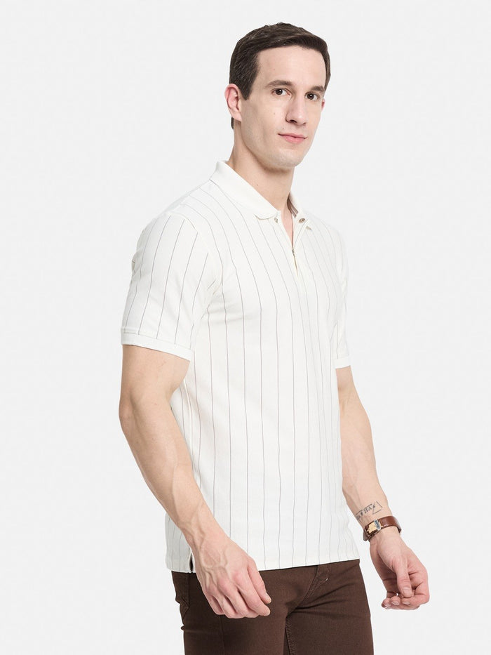 Octave Men Striped Polo Collar Cotton T-shirt