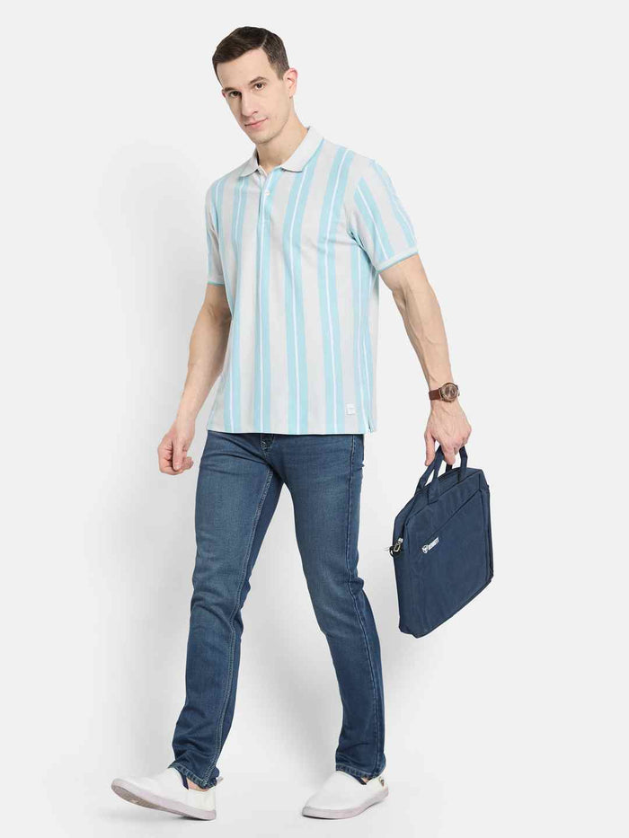 Octave Men Striped Polo Collar T-shirt