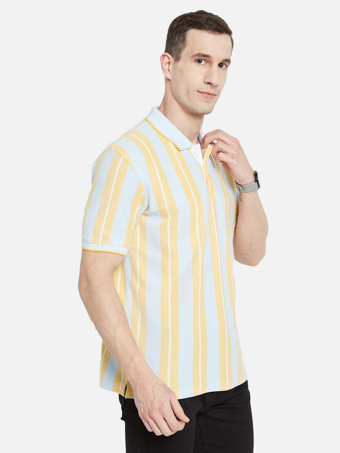 Octave Men Striped Polo Collar T-shirt