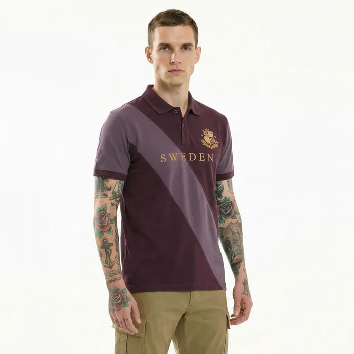 Octave Men Wine Colourblocked Polo Collar T-shirt
