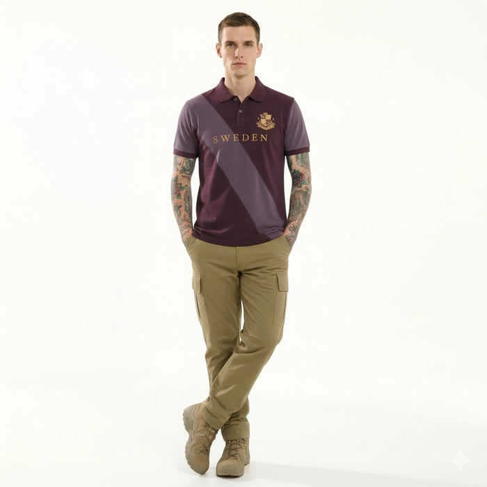 Octave Men Wine Colourblocked Polo Collar T-shirt
