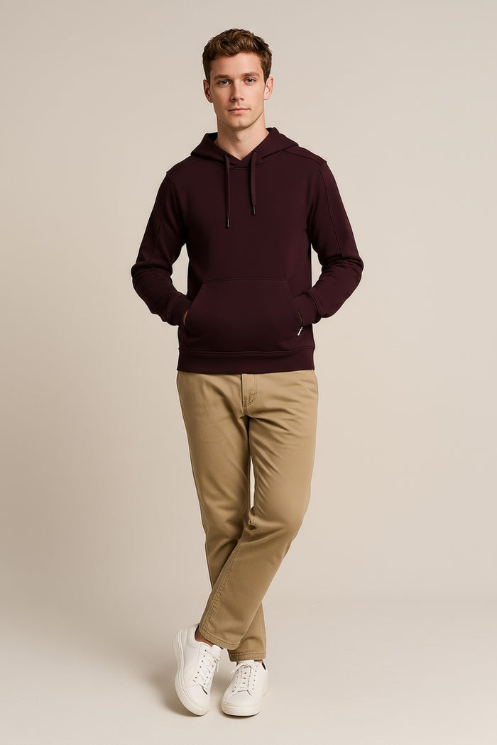Octave Men Wine Solid Hooded Sweatshirt