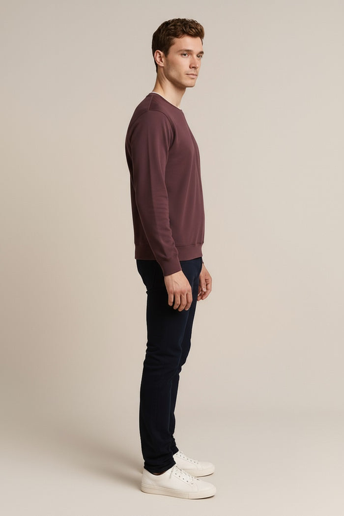 Octave Men Wine Solid Round Neck Sweatshirt