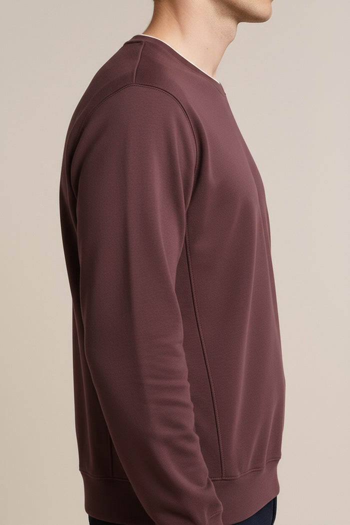 Octave Men Wine Solid Round Neck Sweatshirt