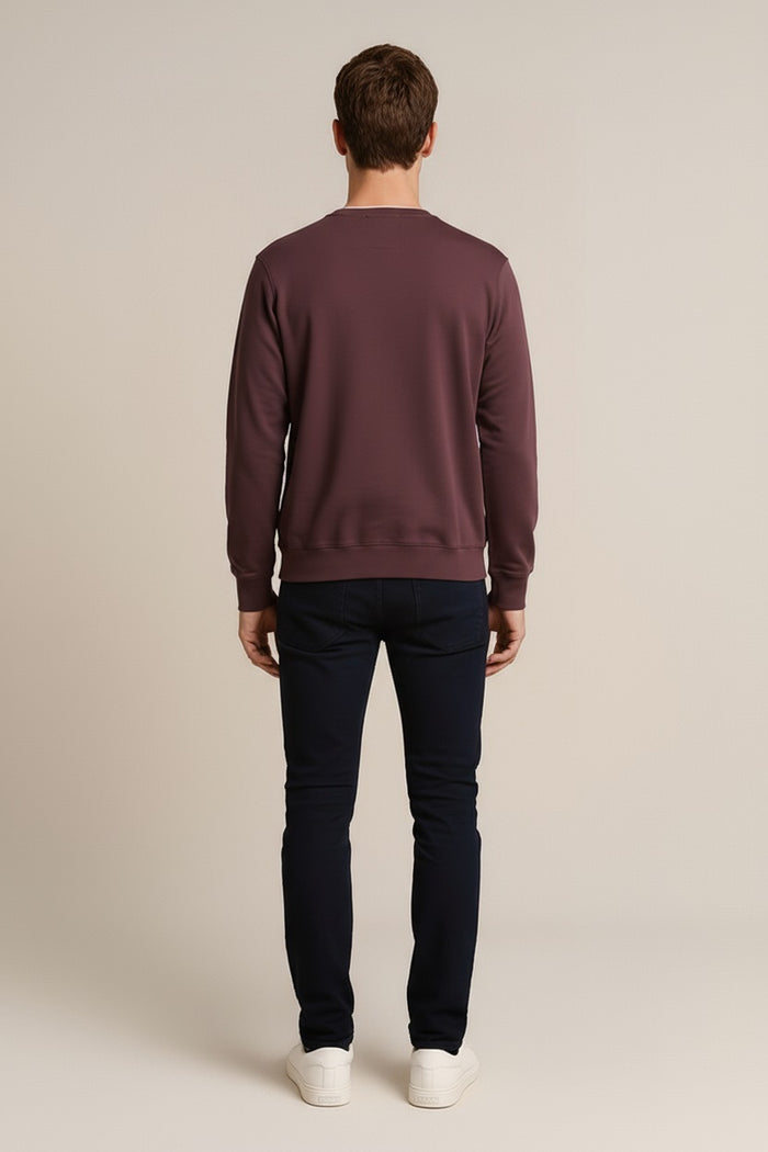 Octave Men Wine Solid Round Neck Sweatshirt