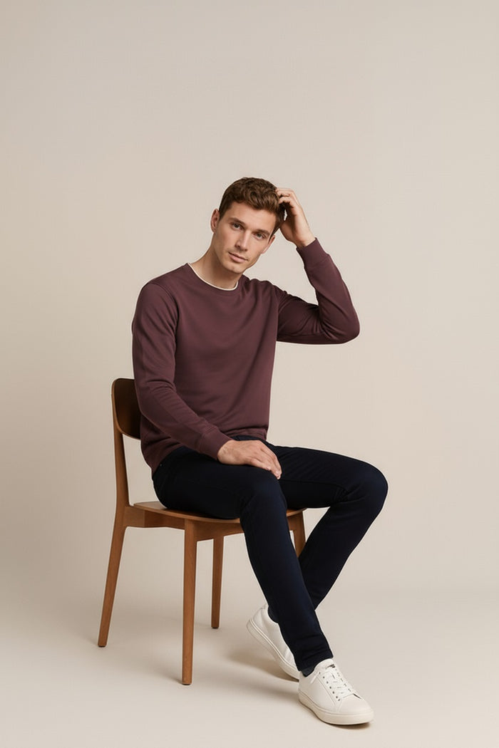 Octave Men Wine Solid Round Neck Sweatshirt