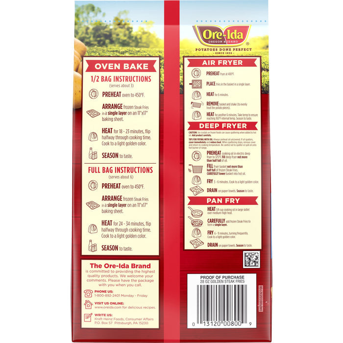 Ore-Ida Golden Thick Cut Steak French Fries, Fried Frozen Potatoes, 28 oz Bag