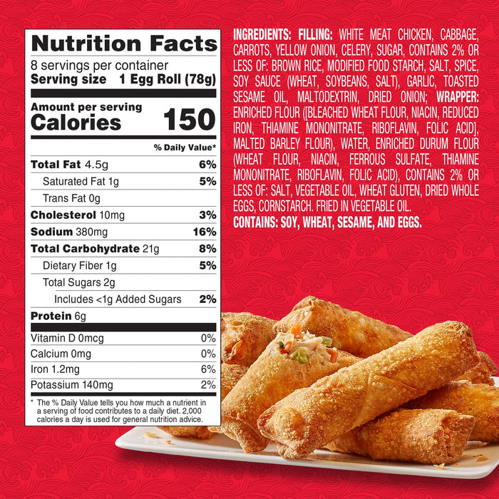 Pagoda 100% Crispy White Meat Chicken Egg Rolls, Frozen, 8 Ct. 22 oz