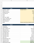 Painting business spreadsheet estimate calculator with area, coats, gallons, labor, direct cost and target quote