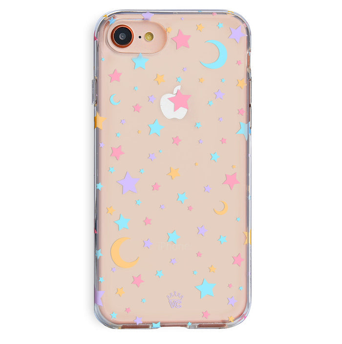 Pastel Starry Night Clear iPhone Case – Chic Designer-Style Phone Cover