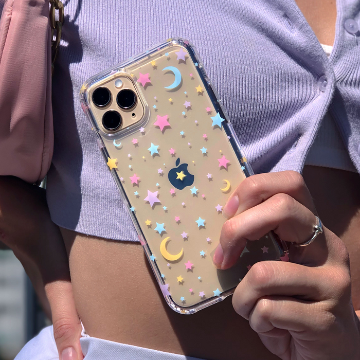 Pastel Starry Night Clear iPhone Case – Chic Designer-Style Phone Cover