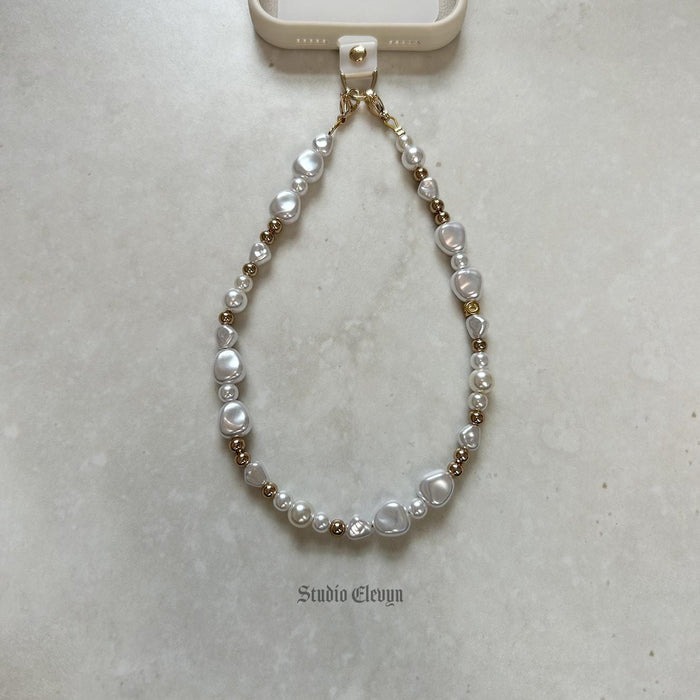 Pearl |  Beaded Gold Phone Strap with Insert - Universal Fit