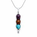 Pea pod necklace with birthstones stones on a white background 3 peas in a pod