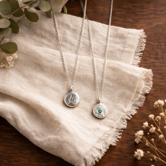 Personalised Sterling Silver Pebble Necklace – Handmade Organic Pendant – Rustic Initial Charm