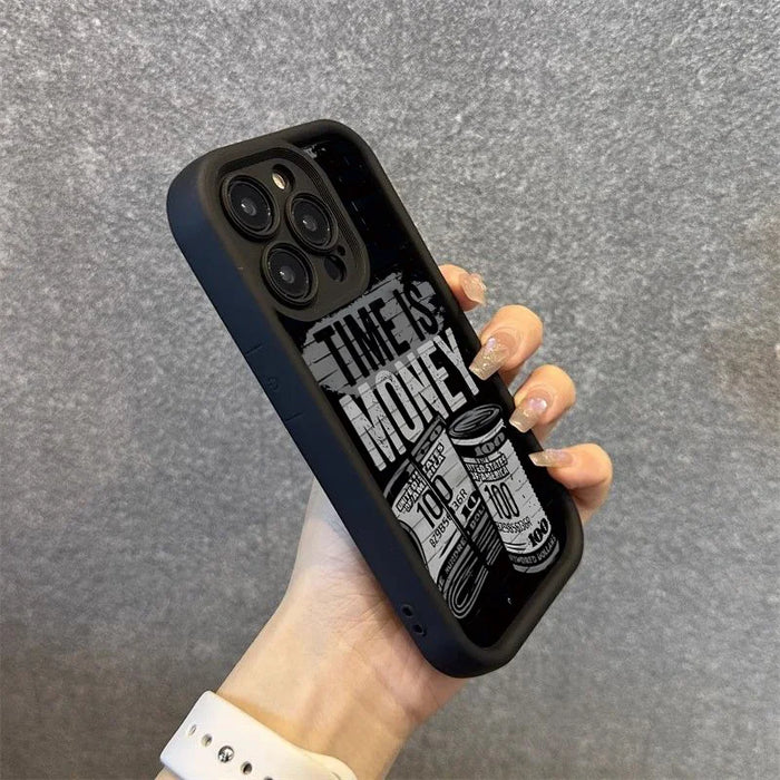 Phone Case for iPhone 11–17 Pro Max – “Time Is Money” Printed Full Coverage Soft TPU Cover
