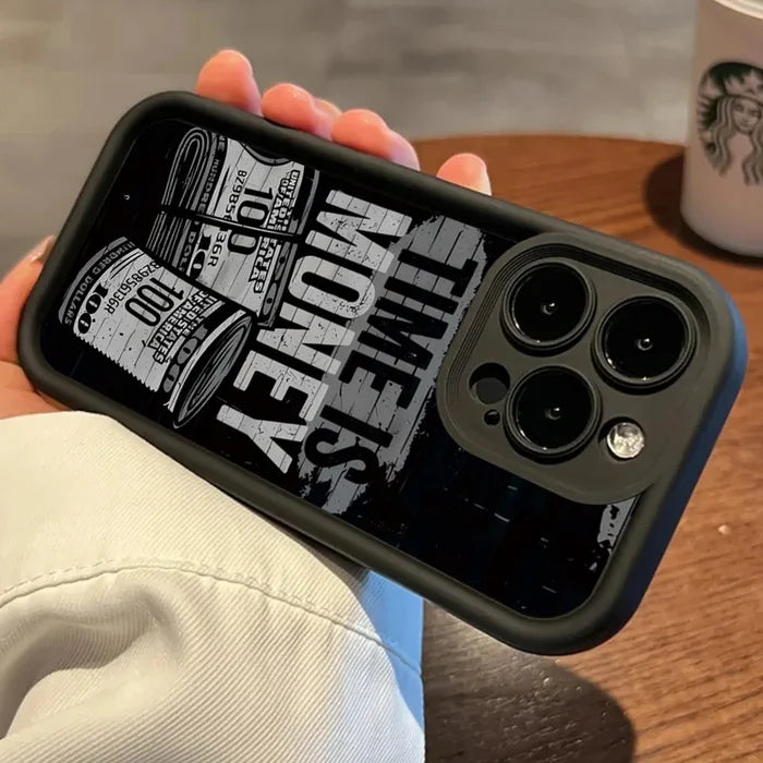Phone Case for iPhone 11–17 Pro Max – “Time Is Money” Printed Full Coverage Soft TPU Cover