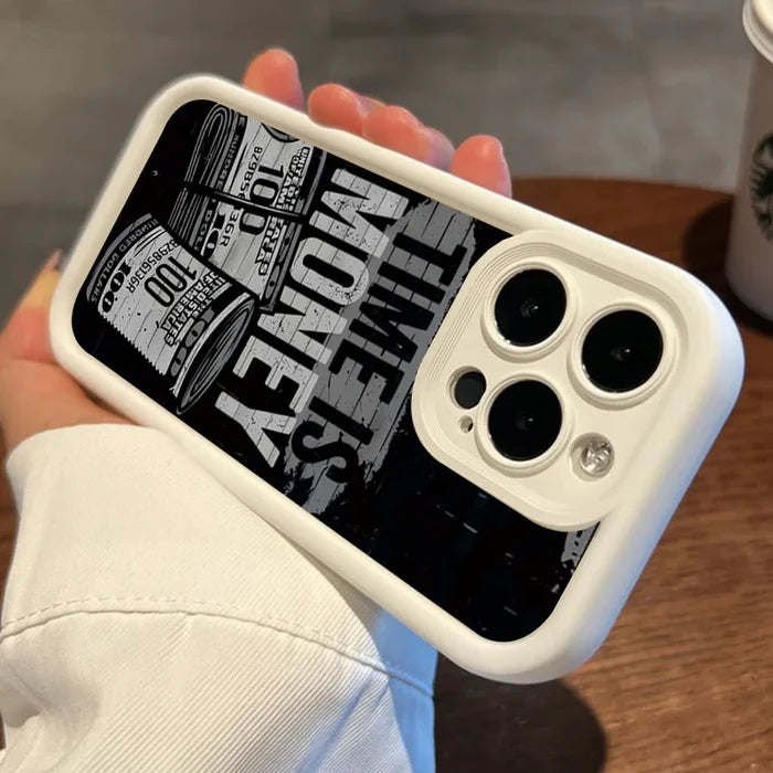 Phone Case for iPhone 11–17 Pro Max – “Time Is Money” Printed Full Coverage Soft TPU Cover