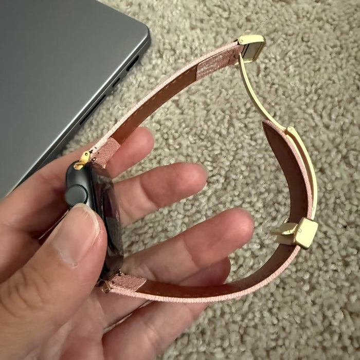 PINK LEATHER CANVAS LUXURY APPLE WATCH STRAP