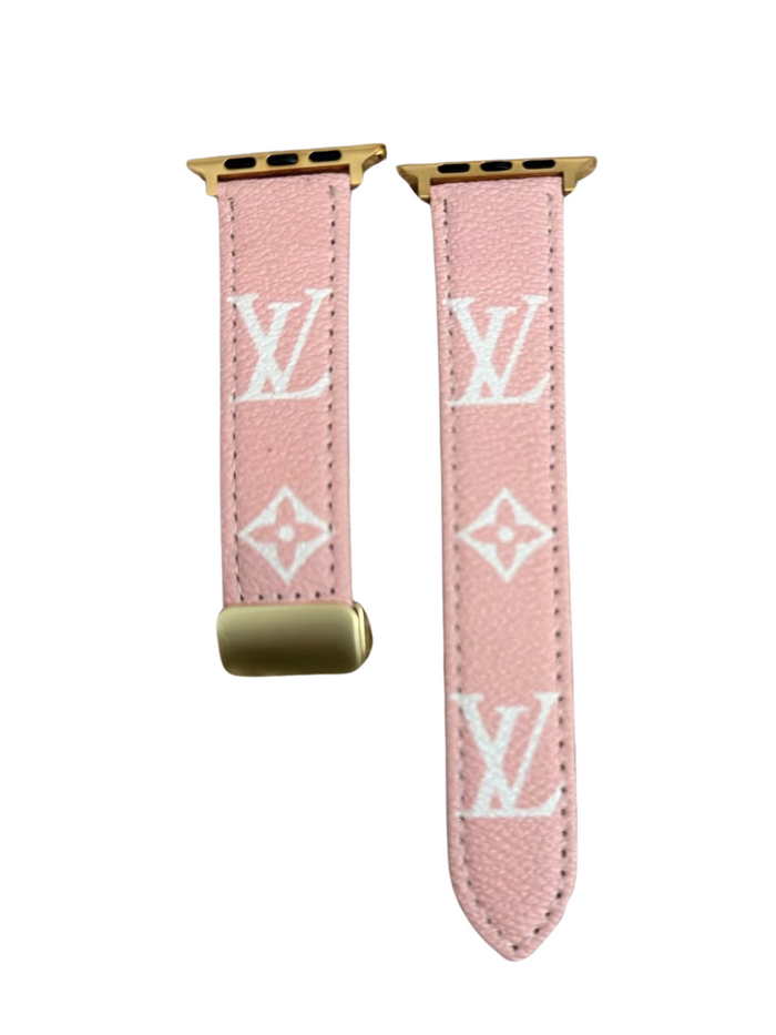 PINK LEATHER CANVAS LUXURY APPLE WATCH STRAP