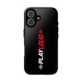 Play Loud Phone Case — Glossy Black Protective iPhone Cover with Audio Wave Graphic