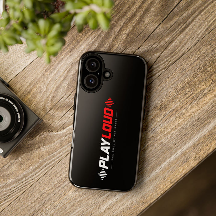 Play Loud Phone Case — Glossy Black Protective iPhone Cover with Audio Wave Graphic